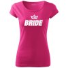 Dámské tričko na rozlučku se svobodou Nevěsta BRIDE FANS růžové s korunkou bílý potisk