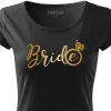 Dámské tričko na rozlučku se svobodou Nevěsta BRIDE CRAZY černé s prstýnkem zlatý potisk detail