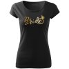 Dámské tričko na rozlučku se svobodou Nevěsta BRIDE CRAZY černé s prstýnkem zlatý potisk