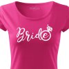 Dámské tričko na rozlučku se svobodou Nevěsta BRIDE CRAZY růžové s prstýnkem bílý potisk detail