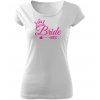 Dámské tričko na rozlučku se svobodou pro nevěstu BRIDE ELEGANT bílé s korunkou růžový potisk