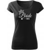 Dámské tričko na rozlučku se svobodou pro nevěstu BRIDE ELEGANT černé s korunkou bílý potisk