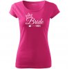 Dámské tričko na rozlučku se svobodou pro nevěstu BRIDE ELEGANT růžové s korunkou bílý potisk