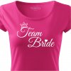 Dámské tričko na rozlučku se svobodou pro TÝM nevěsty TEAM BRIDE ELEGANT růžové s korunkou bílý potisk detail