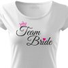 Dámské tričko na rozlučku se svobodou pro TÝM nevěsty TEAM BRIDE ELEGANT bílý s korunkou černo růžový potisk detail