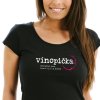 Dámské vtipné tričko pro milovnici vína Vínopička černé s bílo růžovým potiskem
