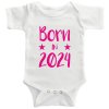 Dětské body s potiskem rok narození Born In 2024 bílé růžový potisk