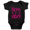 Dětské body s potiskem rok narození Born In 2024 černé růžový potisk