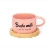 Hrneček makronka s vtipným potiskem BUDU MILÁ AŽ TO VYPIJU růžový s bambusem kopie