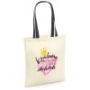 Bavlněná nákupní taška KRÁLOVNA je jen jedna, říkáme jí MÁMA (barva přírodní) černá rukojeť