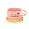 Hrneček makronka pro páry s vtipným potiskem Jsi moje nej PŘÍŠERKA růžový s bambusovým podtáckem