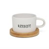 Hrneček makronka pro páry s vtipným potiskem JEHO KAFE bílý s bambusovým podtáckem