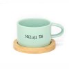 Hrneček makronka pro zamilované páry s potiskem MILUJI TĚ MINT s bambusovým podtáckem