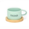 Hrneček makronka s vtipným potiskem nápisem POHODINDA MINT zelený s bambusovým podtáckem