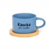 Hrneček makronka s vtipným potiskem KÁVIČKA PRO ČŮZIČKU modrý s podtáckem