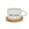 Hrneček makronka pro tatínky s potiskem Nej TÁTA bílý s bambusovým podtáckem