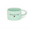 Hrneček makronka s potiskem MILUJ SE se srdíčkem mint zelený