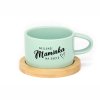 Hrneček makronka pro maminky s potiskem Nejlepší MAMINKA NA SVĚTĚ zelený mint s podtáckem