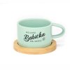 Hrneček makronka pro babičky s potiskem Nejlepší BABIČKA NA SVĚTĚ mint zelený s podtáckem