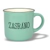 Hrneček keramický RETRO smalt imitace plecháček s potiskem ZASRÁNO mint zelený