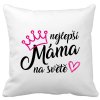 Polštářek bílý s potiskem nejlepší máma na světě černo růžový potisk