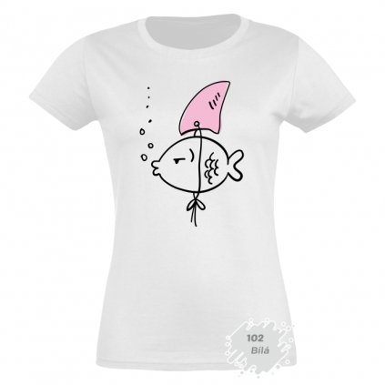 dámské tričko s potiskem fish - bílé - dárkové - Trikoto
