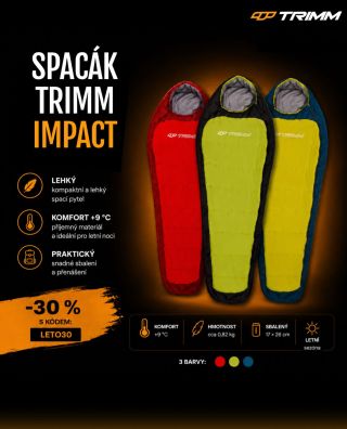 🌿⛺ Cestuj nalehko a spi pohodlně. Trimm IMPACT je ultralehký letní spacák, který ocení každý dobrodruh. Váží pouhých 0,95...