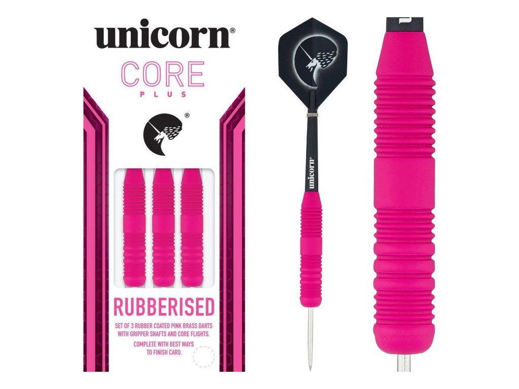 Unicorn Core Plus Rubberised Brass Pink Steel Tip Šipky 22g (3 ks)