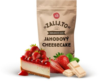 Ovesná kaše Jahodový cheesecake - zdravá snídaně, s lyofilizovanými jahodami