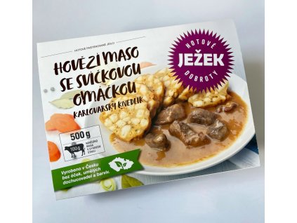 Hovězí maso se svíčkovou omáčkou a karlovarským knedlíkem (500g)