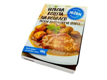 Vepřová kotleta na houbách, brambory ve slupce - hotové jídlo