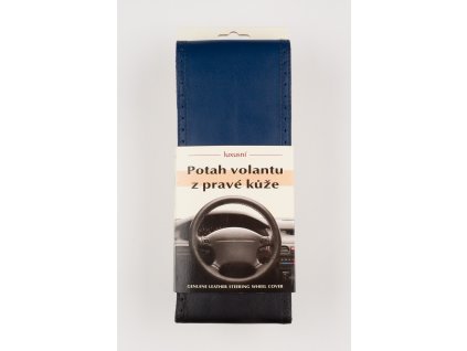 Poťah na volant z pravej kože - ČIERNO-MODRÝ s čiernym obšitím