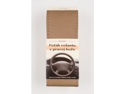 Poťah na volant z pravej kože - BLEDO-HNEDÝ s hnedým obšitím