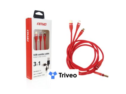 Multi-kábel pre telefón USB C / micro USB 1.2m červený FullLINK 3.1A UC-7