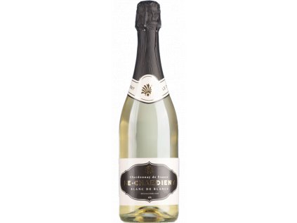 Fľaša Le Chardient Blanc de Blancs Chardonnay s jemnou zlatistou iskrou a sofistikovaným bezalkoholovým pôvabom