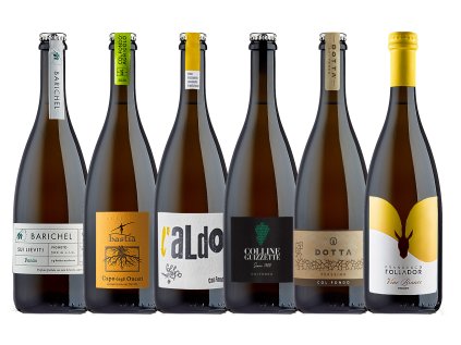 Degustačný balíček Col Fondo – 6 nefiltrovaných frizzante prosecc z Valdobbiadene, brut nature vína s kvasinkami a autentickým štýlom