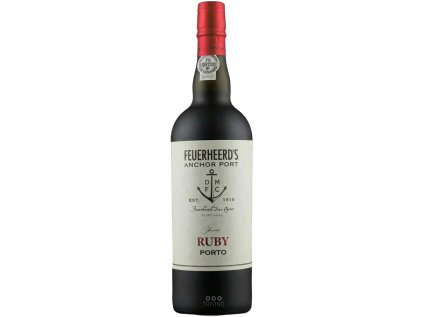 Fľaša červeného portského vína Feuerheerd’s Fine Ruby so svetlou etiketou