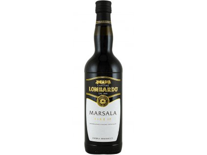 Lombardo Fine Marsala – elegantná fľaša s hlbokou jantárovou farbou a zlatistým leskom