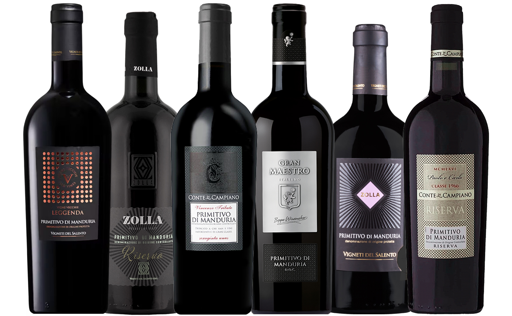 Degustačný balík PRIMITIVO DI MANDURIA, 0,75l (6x červené výnimočné víno odrody Primitivo)