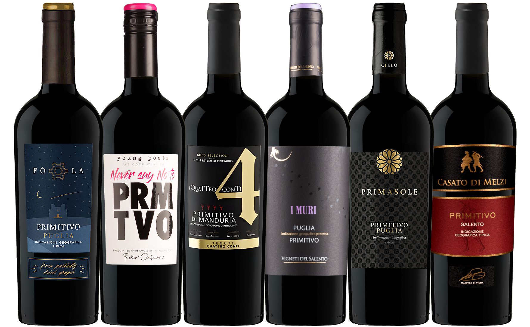 Degustačný balík PRIMITIVO, 0,75l (6x červené výnimočné víno odrody Primitivo)