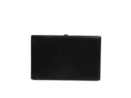Černá kožená večerní kabelka se zlatým rámem Clutch