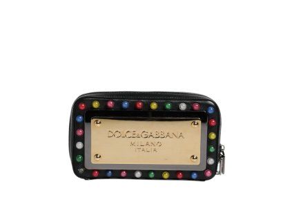 Černá kožená kabelka s LED logem na zápěstí