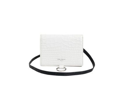 Bílo-modrá kožená bifold crossbody sling peněženka