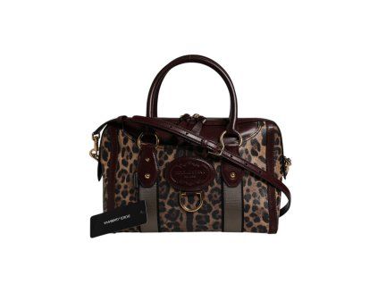 Hnědá leopardí kožená taška přes rameno