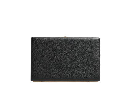 Černá kožená večerní kabelka se zlatým rámem Clutch
