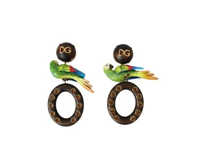 Multicolor Parrot Wood Mosaz Crystal Embellished Náušnice