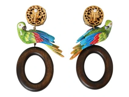 Multicolor Parrot Wood Mosaz Crystal Embellished Náušnice