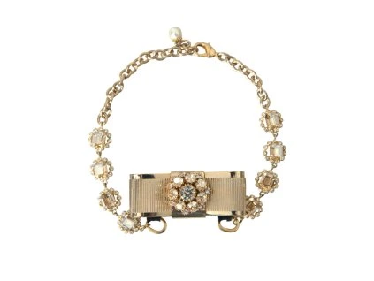 Zlatý Brass Clear Crystal Bow Chain Chain Choker Náhrdelník