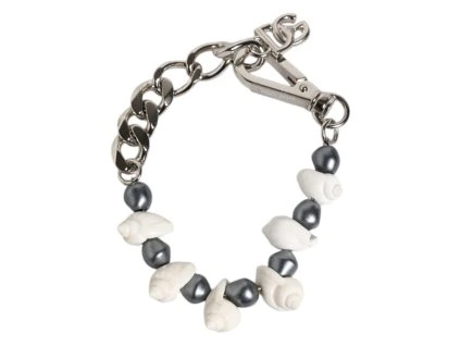 Stříbrný Tone Brass Beaded Shell DG Logo Pendant Náramek