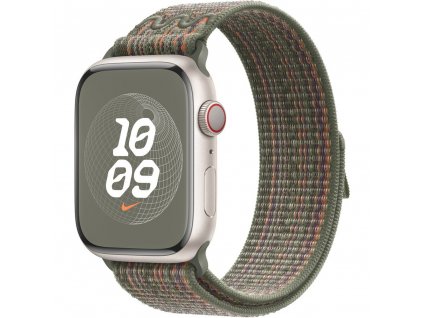 Apple Watch 49/45/44/42mm sekvojově zelený / oranžový provlékací sportovní řemínek Nike